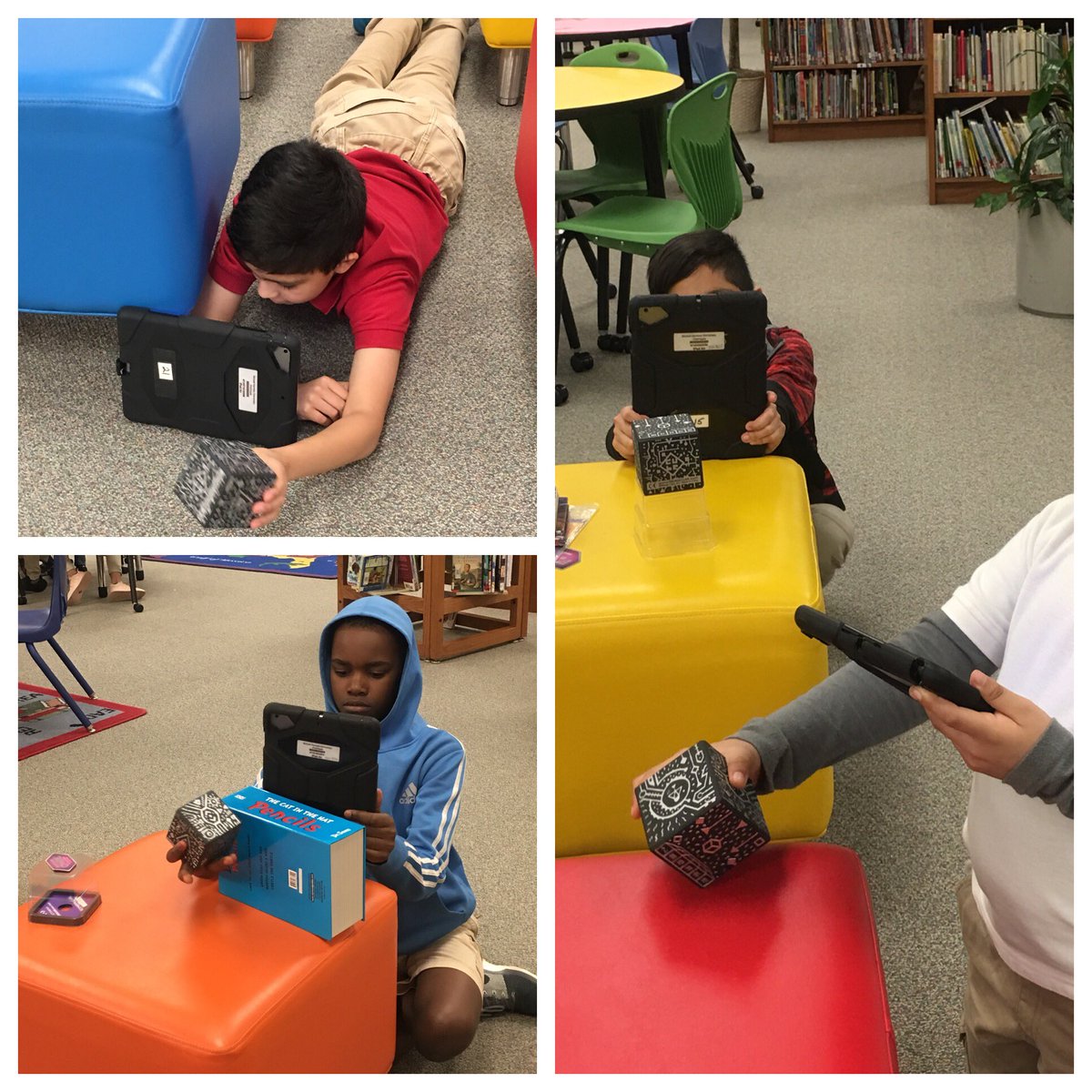3rd grade students playing with our new Merge Cubes. @KennedyCougs @Alief_Libraries #AR/VR #mergecubes