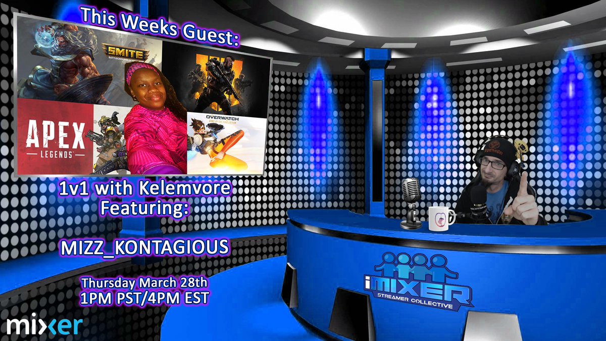 Kelemvore_'s tweet image. I'd like to announce that the wonderful @Mizz_Kontagious is our next guest on 1v1 with Kelemvore!  She is an amazing woman who is one of the most supportive people I know on @WatchMixer . Can't wait to sit down and talk with her! #iMixer #StreamerInterviews