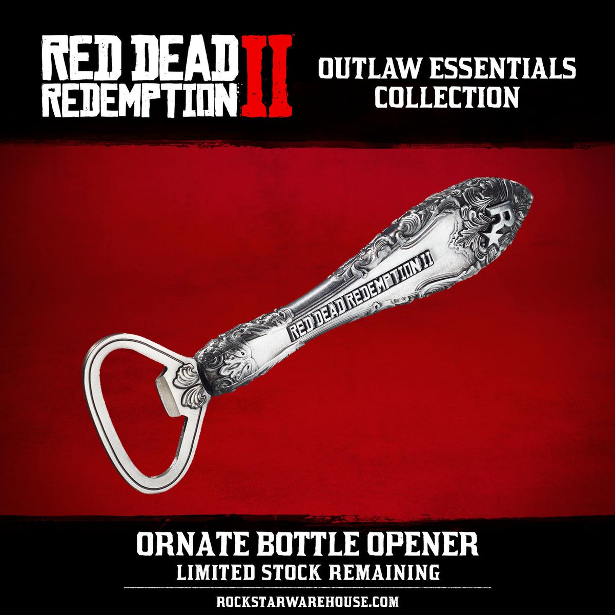 RockstarGames's tweet photo. Limited supply remaining of these items from the Red Dead Redemption 2 Outlaw Essentials Collection at the Rockstar Warehouse.

Bottle Opener: https://t.co/TfWGKkkh4i
Glass Candle: https://t.co/ESoDorigSM https://t.co/cwX2RgYYWF
