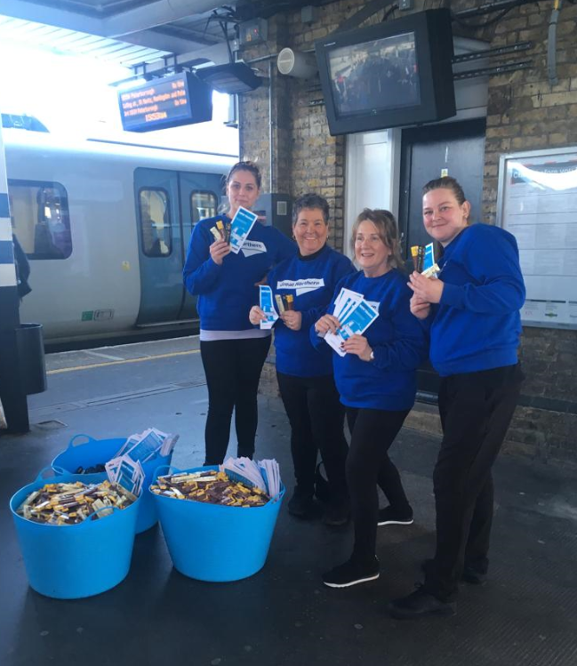 PaulCodd's tweet photo. Back at Finsbury Park in time for a new @GNRailUK Class 717s in the spring evening sunshine. Then chocolates, leaflets and questions with passengers - joining a fabulous team, well known to anyone who joins our Meet the Manager sessions, including Teresa of #Brighton fame! https://t.co/iPYjBajnlU