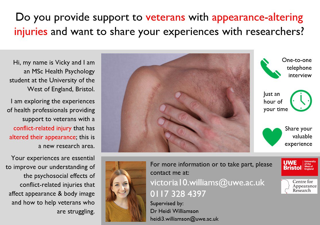 #Healthprofessional who supports #veterans with conflict-related injuries??
Let's talk! Telephone interview will be at a time to suit you. Help us understand how the Armed Forces community can be better supported #serviceimprovement