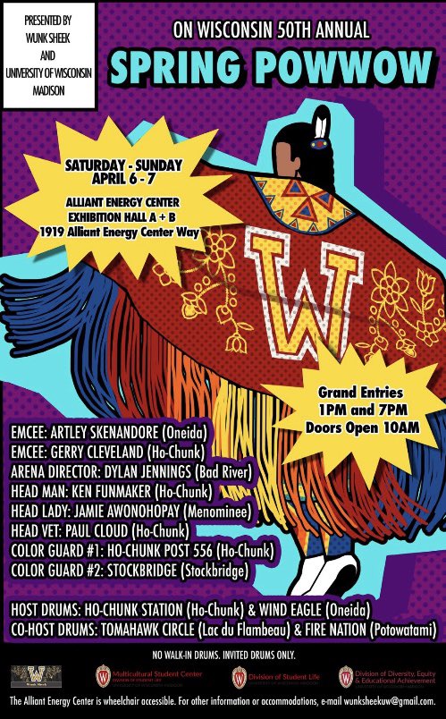 Hello All! The 50th Annual UW Powwow is coming up!
If you are interested in being a volunteer at the event, please fill out your availability through the link below (coordinators are looking for volunteers for Saturday 6-10PM)! Volunteer Form: forms.gle/ZG1Eq83q2bztSH…