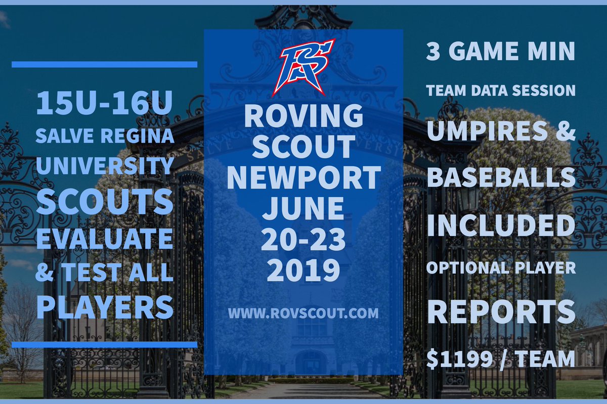 RovScout's tweet photo. Space is available in our 15-16U tournament at Salve Regina University in beautiful Newport RI. Join us for a summer weekend of great baseball. Register your team today! #rovingscout #newport #baseballtourney #rhodeislandbaseball #ribaseball #neaaubaseball #neebl #baseballrecruit https://t.co/PDplQ0gKGQ