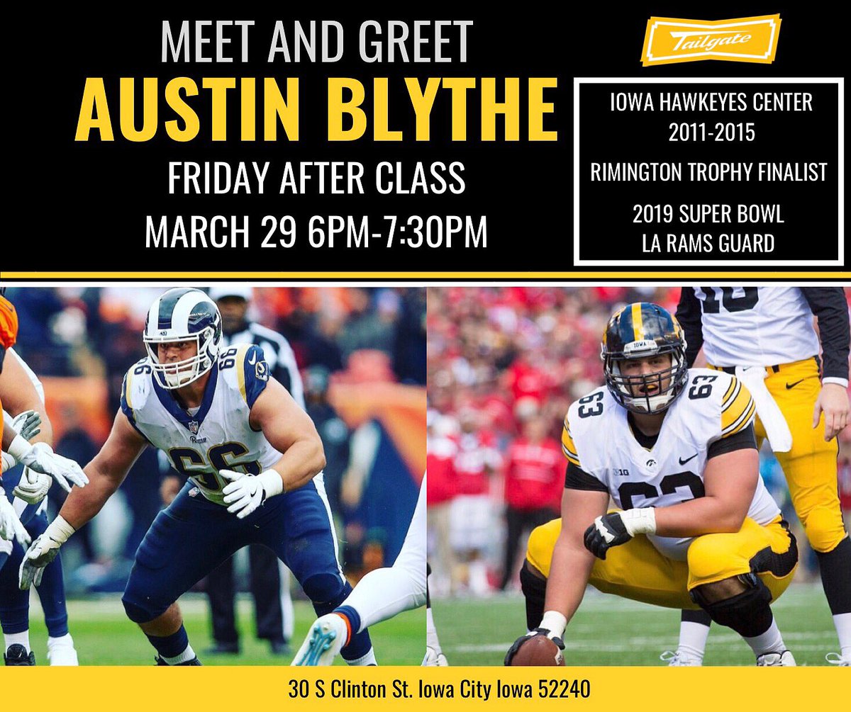 TailgateIowa's tweet photo. Come to the store THIS FRIDAY to meet former Iowa center Austin Blythe! 6-7:30PM! https://t.co/Wx4MzOvgp4