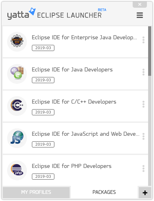YattaSolutions's tweet photo. A new release for #EclipseProfiles is here with support for Eclipse 2019-03. Download the latest version of the Launcher and upgrade your @EclipseJavaIDE to #Eclipse 2019-03: https://t.co/6eC3e6kNOv . https://t.co/VN9S4CB9mQ