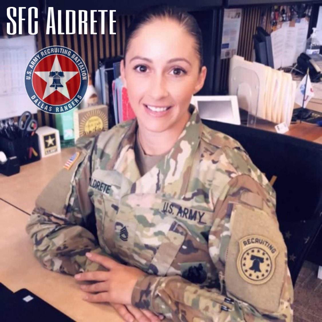 ArmyDallas_VRT's tweet photo. Meet Your Recruiter
SFC Christin Aldrete
 (MOS): 31E/31B INTERNMENT/RESETTLEMENT SPECIALIST / MILITARY POLICE
Location: Fort Worth Area! 
#meetyourrecruiter #texas #cali #militaryMonday #USArmy https://t.co/NRJWBUdX5w