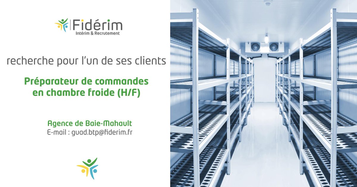 🔎 Notre agence Fidérim Baie-Mahault recherche pour l’un de ses clients, un préparateur de commandes en chambre froide  (H/F). 
Découvrez l'offre ici ➡️ ow.ly/Bst230obvch