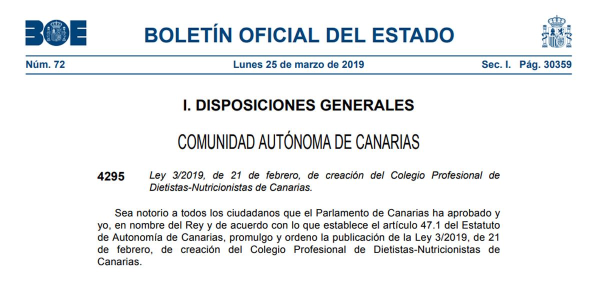 ConSalud_es's tweet photo. El #BOE publica dos leyes por las que se aprueba la creación de los colegios #profesionales de dietistas-nutricionistas y de terapeutas ocupacionales de Canarias https://t.co/JRXxWWn5MP https://t.co/yw3jKp6X5O