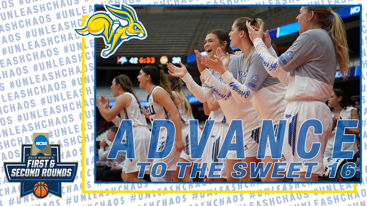 South Dakota State Jackrabbits (@gojackssdsu) on Twitter photo Oh, how SWEET it is!
No. 6 <a href="/GoJacksWBB/">Jackrabbit WBB</a> defeated No. 3 Syracuse, 75-64, in the second round of the 2019 NCAA DI Women's Basketball Championship.
SWEET 16 -
vs. No. 2 Oregon
📍 Moda Center - Portland, OR
📆 3/29
⏰ TBA
#GoJacks | #UnleashChaos | #ncaaW Oh, how SWEET it is!
No. 6 <a href="/GoJacksWBB/">Jackrabbit WBB</a> defeated No. 3 Syracuse, 75-64, in the second round of the 2019 NCAA DI Women's Basketball Championship.
SWEET 16 -
vs. No. 2 Oregon
📍 Moda Center - Portland, OR
📆 3/29
⏰ TBA
#GoJacks | #UnleashChaos | #ncaaW