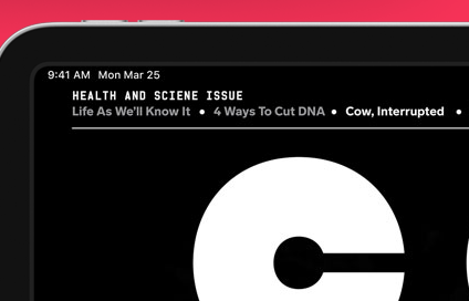 adamkillick's tweet photo. Hey @Apple and @WIRED, I know some of the images in the  "news+" service promotion are mockups, but I don't think that's how you spell "science." #copyedit https://t.co/2tIKyyXWbs