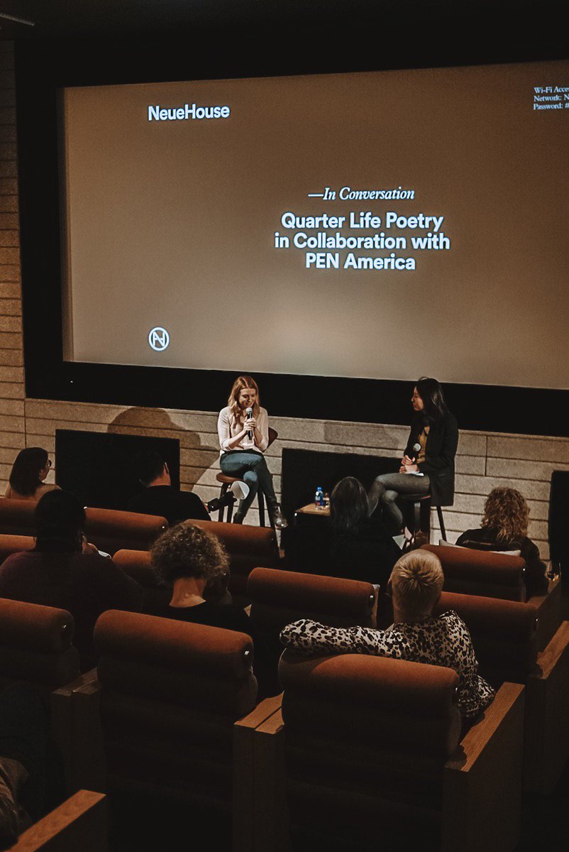 PENamerica's tweet photo. Thank you for joining us at @neueHouse for the spring launch of  #PENPresents with @quarterlifepoetry's Samantha Jayne in conversation  with @therebeccasun (@hollywoodreporter). Quarter Life Poetry is  premiering this spring on @fxnetworks! https://t.co/HJf24U8Xjj