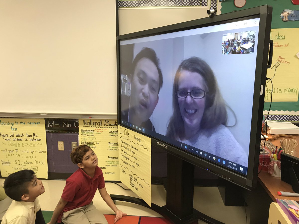 MrsCampbellKL's tweet photo. We had the BEST Skype session this morning with AZK teacher alumni Ms. Kyle and her husband, who live in Japan! We’ve been studying natural disasters, so they spoke to us about what it’s like during typhoon season and shared info about tsunamis! What a treat! @AZKelleyES https://t.co/0HkQuQWfPW