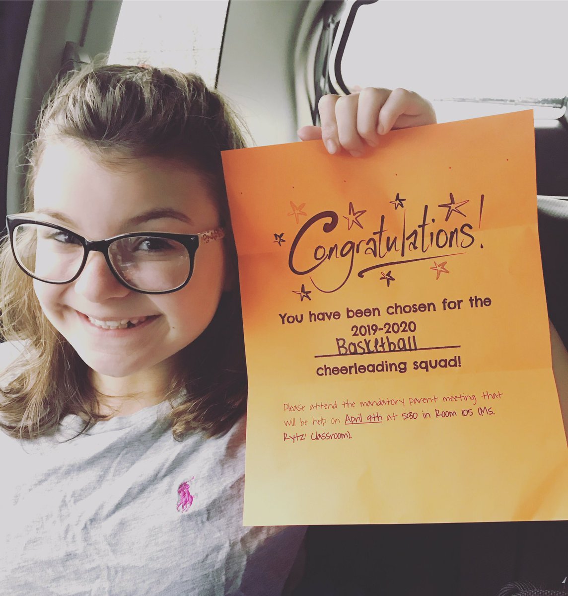 Sophers got new glasses and became a middle school cheerleader all in the same day! In her words “Today was a pretty good day! “ 🧡🖤