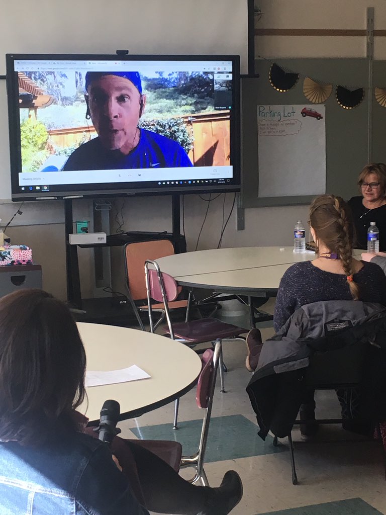 schalk_chad's tweet photo. What a way to end new teacher book talk this year with @YCSknights, google hangout with @burgessdave! Thanks for great advice and taking time to answer our questions! Always go above and beyond curriculum, bring it everyday! #TLAP #calmumway #knightlife https://t.co/9adeuxtdDQ