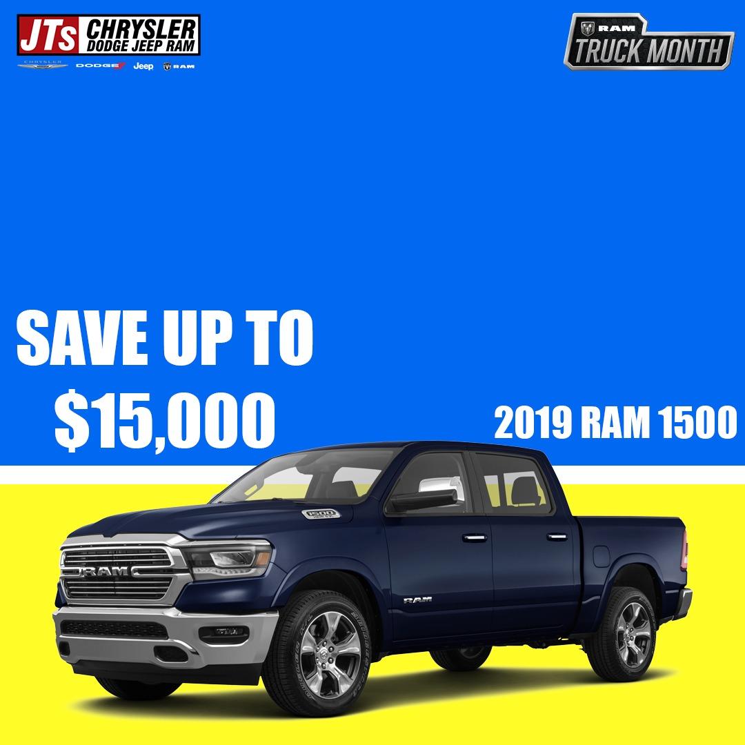 JT_Chrysler's tweet image. It’s Truck Month! Get up to $15,000 off the 2019 #RAM 1500 at JT’s Chrysler Dodge Jeep RAM. See dealer for details. #TruckMonth Click here for inventory: bit.ly/2NYluMm