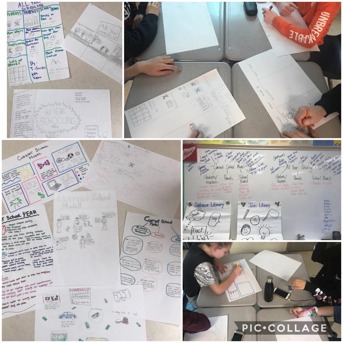 kennedyclass's tweet photo. GRADE 8’s trying out Mental Models using Sketchnoting. What’s a better school system? Current model or All Year Schooling? Super engaged!! ⁦@RotmanIThink⁩ ⁦@OrchardPublic⁩ https://t.co/bEVckDBAcW