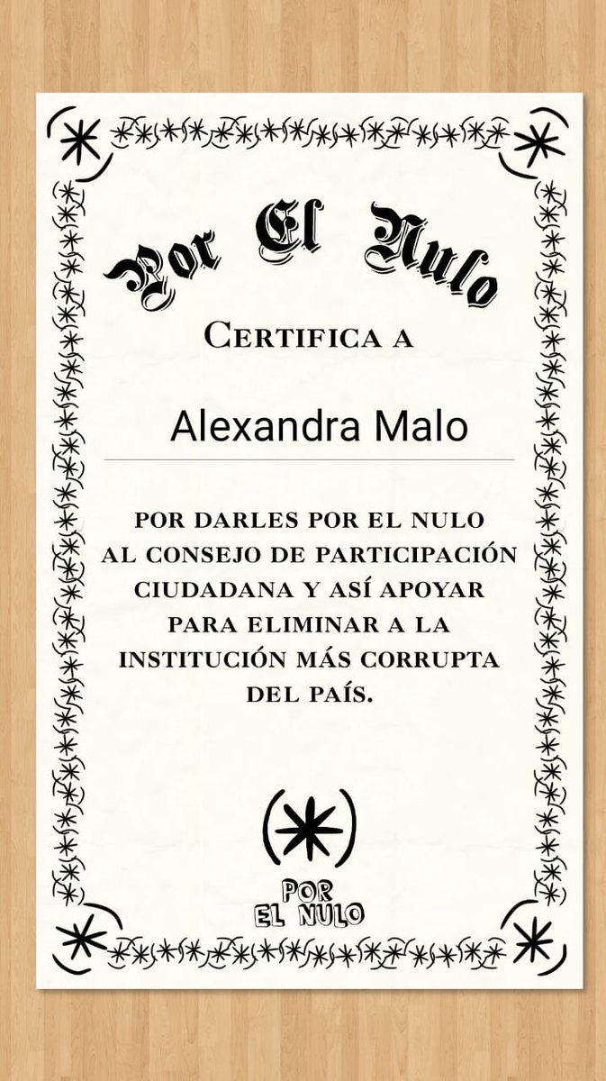 porelnulo's tweet photo. @AlexandraMalo Alexandra, te certificamos por darle #PorElNulo al CPCCS! https://t.co/2U7Z8Rl680