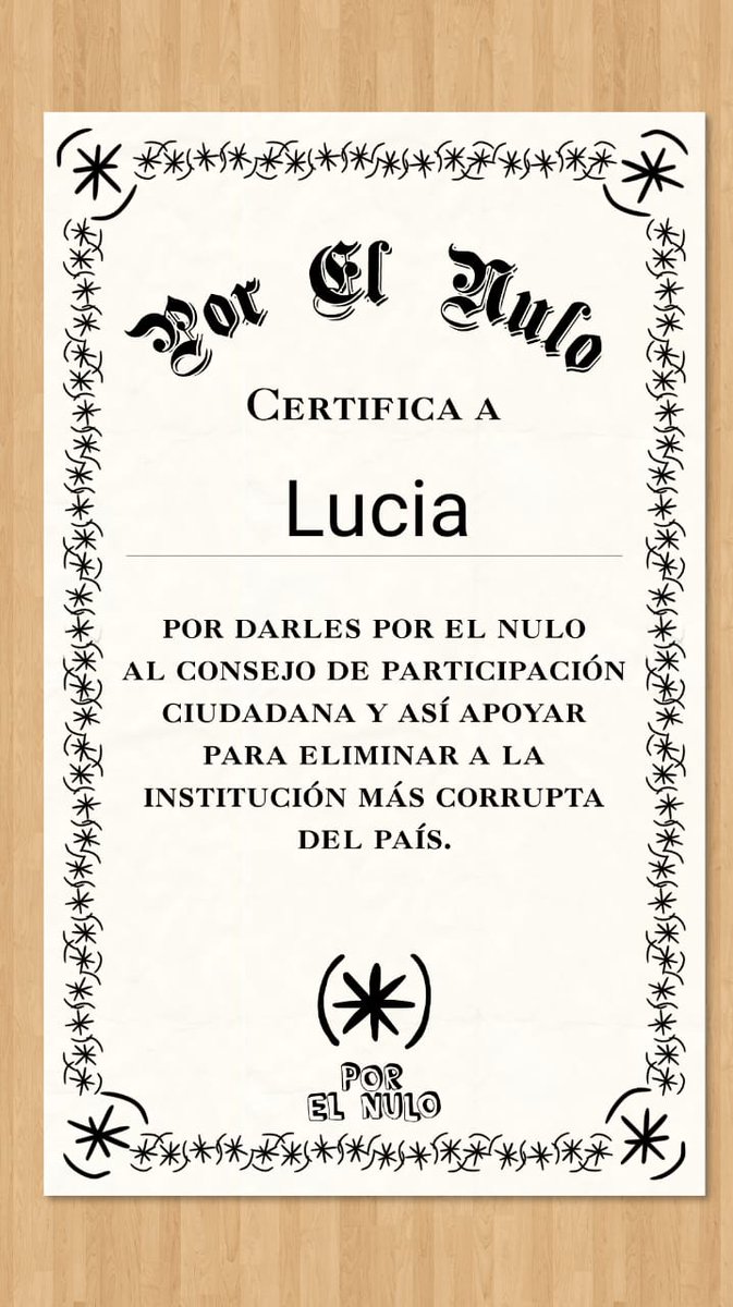 porelnulo's tweet photo. @carlapintoga Carla, certificamos a Lucia por ayudarte a votar #PorElNulo al CPCCS! https://t.co/Kl7SrNyMHb