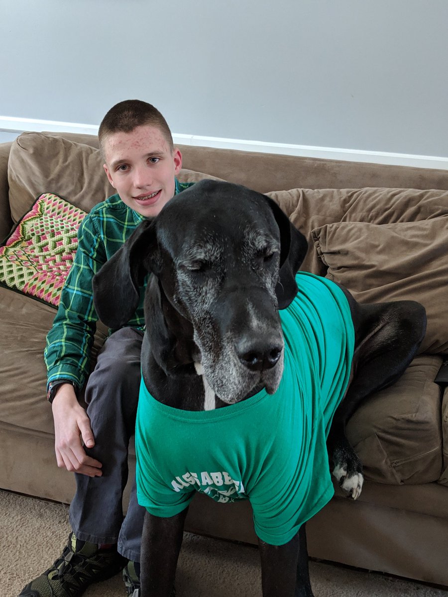TeamHunterWendy's tweet photo. Wendy and I sporting our green for Cerebral Palsy Awareness Day #GoGreen4CP #servicedog #BestFriends https://t.co/z6WQjYoMZm