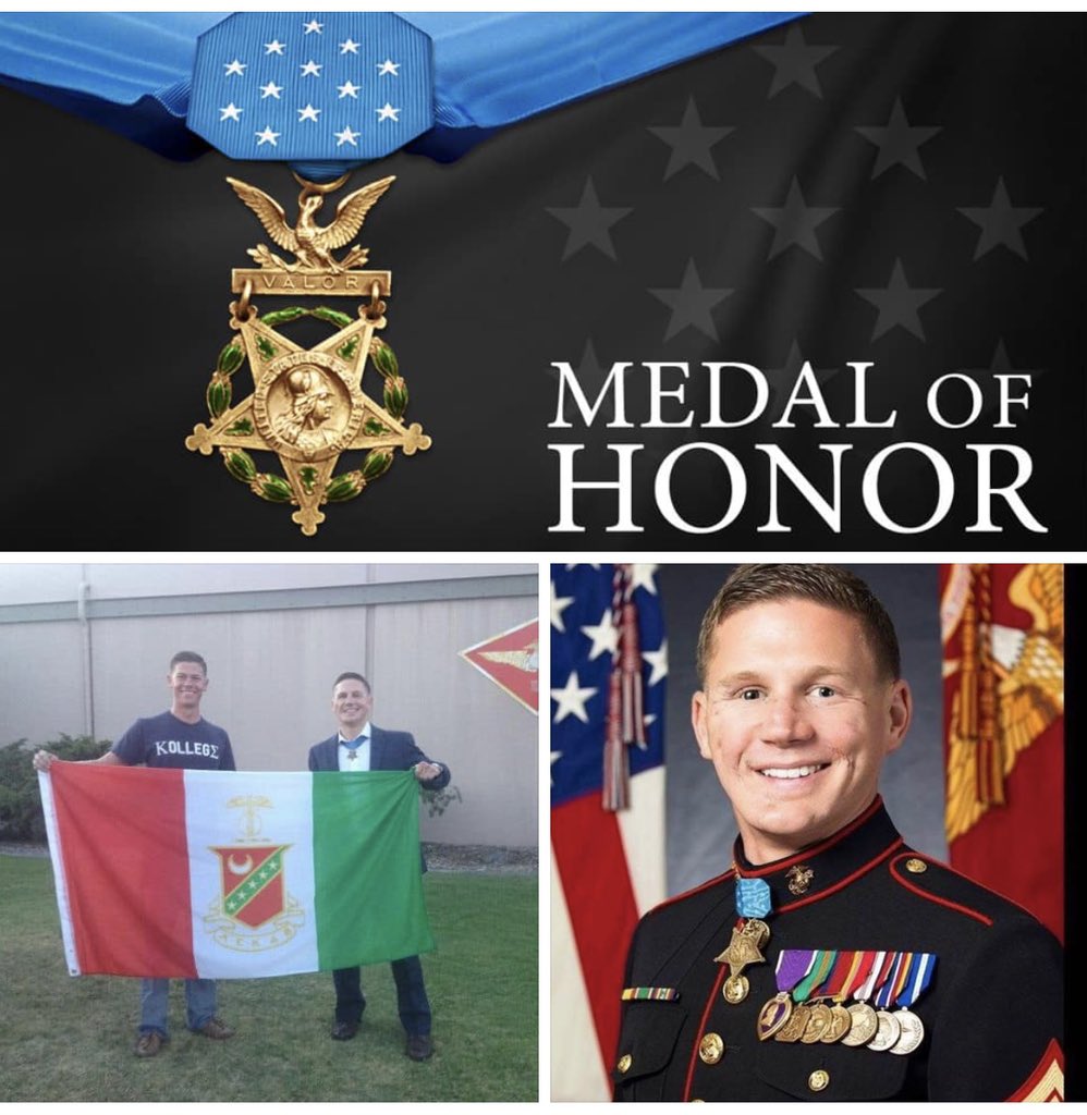 KappaSigmaPWGM's tweet photo. Today is National Medal of Honor Day honoring recipients of our military’s highest award for valor. Brother Kyle Carpenter (Chi-Omega) @chiksdigscars was most recently awarded this award for his heroic actions. We are honored to call him a Brother. #AEKDB https://t.co/XkPzB1BSgS
