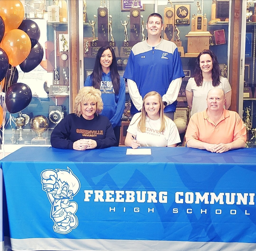 FburgVball's tweet photo. Chasity Hill commits to Greenville University!!! We're extremely happy and excited for her. She's been a huge asset to our program these past 4 years, &amp; we know that will continue at Greenville! They're lucky to have gained such a talented player. 💙 #signingday #gomidgets https://t.co/rlTghxCMJ9