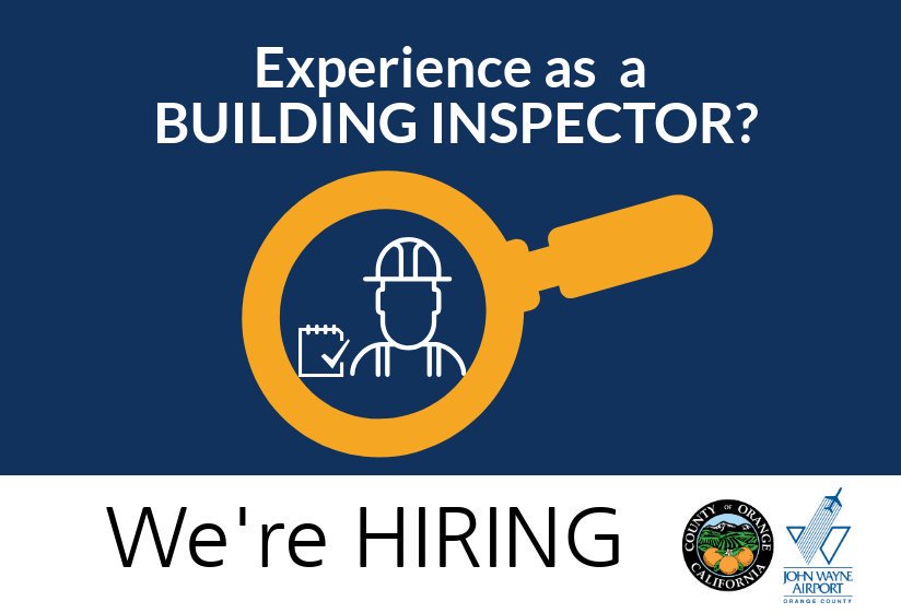 Do you have experience inspecting buildings and sites for compliance with applicable state and federal construction-related accessibility standards? @JohnWayneAir would like to hire you! #OCCareers #Working4OC #FlyJWA #BuildingInspector bit.ly/2WkmtcE