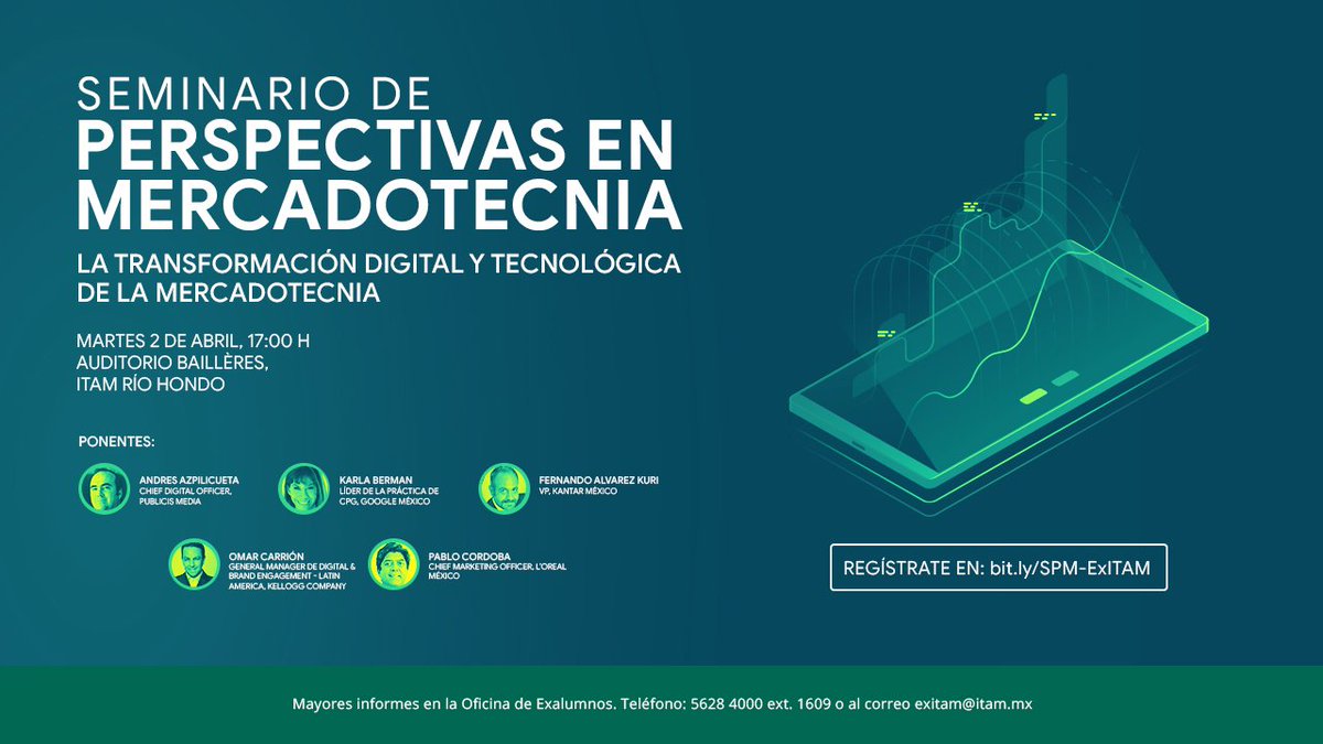 ExITAM's tweet photo. *2 de abril* | En el Seminario de Perspectivas en Mercadotecnia se analizará la coyuntura de la tecnología, el creciente acceso a la información y los procesos de mercadotecnia digitales

Regístrate ya https://t.co/BBnvL3AMVt https://t.co/rwPyN3v2US