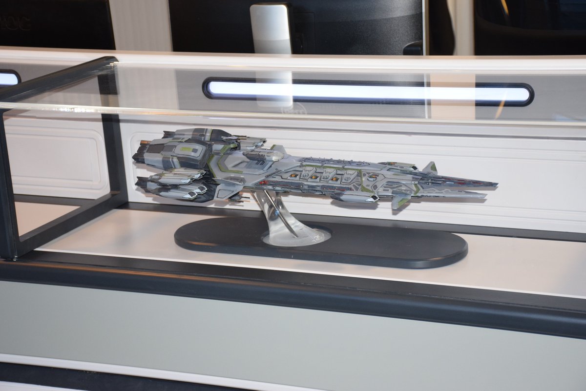JRDesFab's tweet photo. Check out the CIG Wilmslow Reception Install. We redrew the #Javelin model (thanks @Ungineer_3d), then printed and painted her (thanks @Myzrable_G) at 1:750 scale #StarCitizen #SCModels #CIGReception https://t.co/LRgPCpXr9X