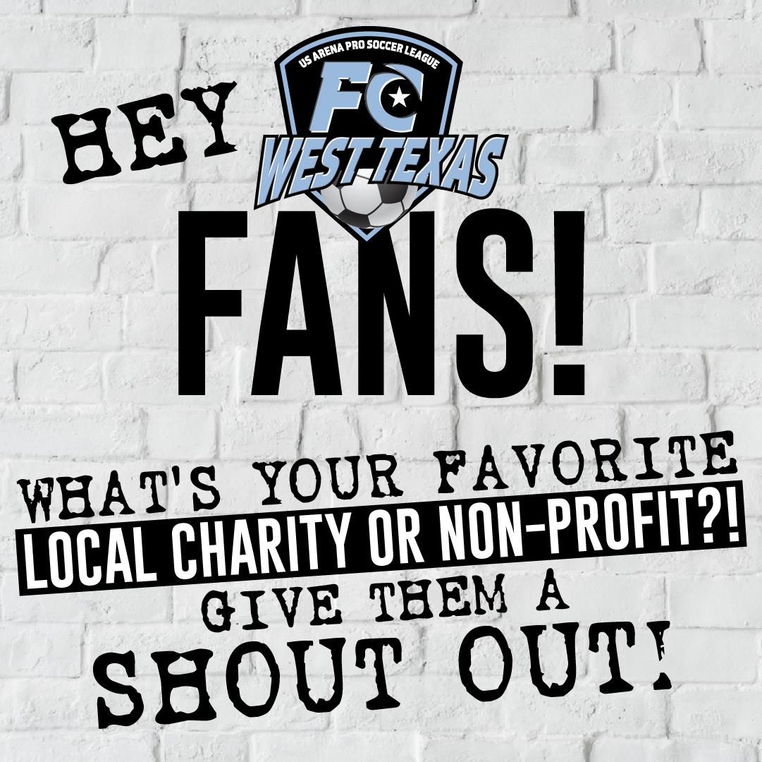 FCWestTexas1's tweet photo. Hey FC fans, did you know that we will be highlighting one charity or non profit organization at every home game? Which one is your favorite? Give them a shout out in the comments! ⬇️⬇️⬇️ 
#FCWestTexas #ComeKickItWithUs #NonProfitOfTheNight https://t.co/fxdmiqb7C8