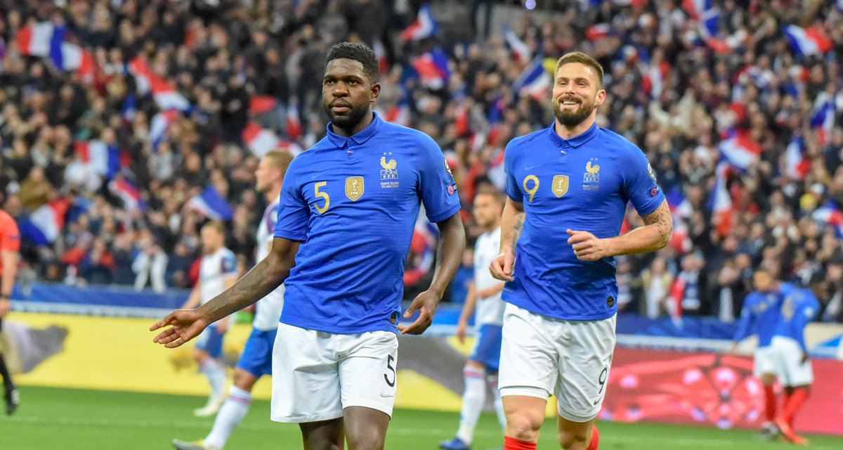 Umtiti celebrando su tanto con Francia.