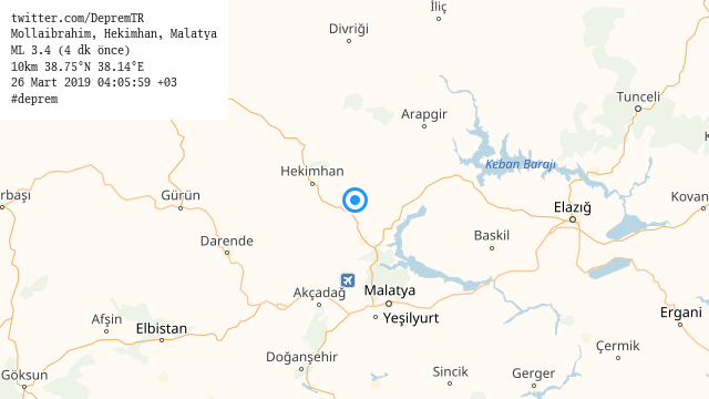 DepremTR's tweet photo. #Mollaibrahim, #Hekimhan, #Malatya
ML 3.4 (4 dk önce)
10km 38.75°N 38.14°E
26 Mart 2019 04:05:59 +03
#deprem https://t.co/hv5dFtbX44