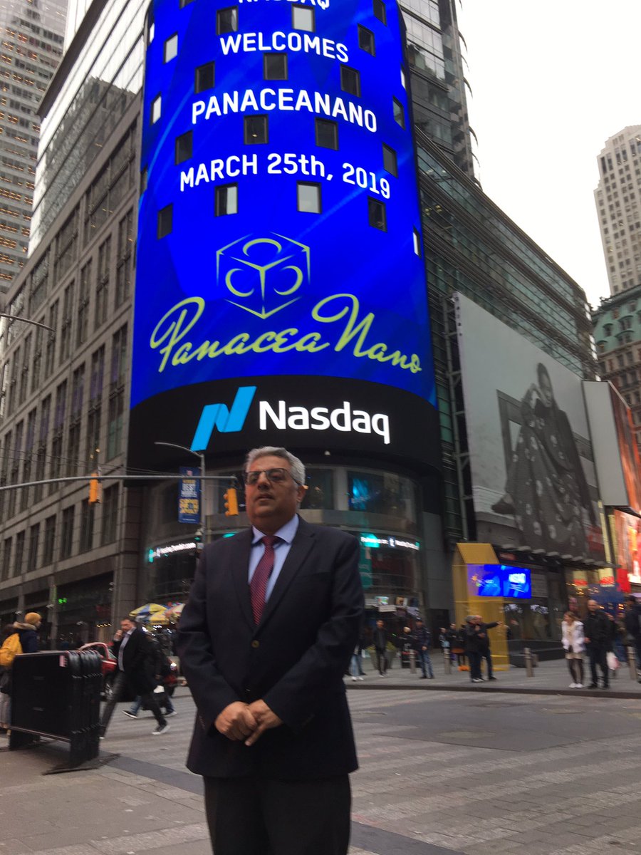 YoussryBotros's tweet photo. Today, @PanaceaNano participated in ringing the @Nasdaq closing bell. Company logo was displayed at the time square Nasdaq screen. Very good statements about the company from the @Chi_Innovation award executive director. @YoussryBotros, @sirfrasersays and Ben Limketkai https://t.co/nSjCwaNxEd