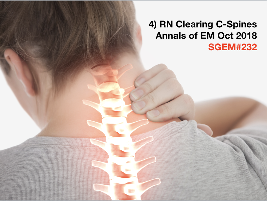 TheSGEM's tweet photo. SGEM Bottom Line: Properly educated emergency department triage nurses can apply the Canadian c-spine rule to adult blunt trauma patients and safely clear the c-spine. https://t.co/vBC4iSBQGS @alisontraumaRN @CAEP_Docs #SMACC https://t.co/c469t4wIzw