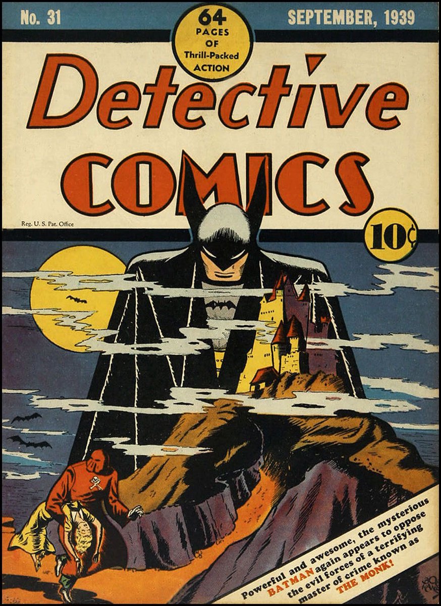 ComicSploot's tweet photo. We continue the road to Detective Comics #1000 with classic covers of the past 80 years.  This beauty is from Detective Comics #31, a haunting classic cover for the ages #DetectiveComics #Batman #Batman80 #DCComics #GoldenAge https://t.co/HRkuWXUUWu