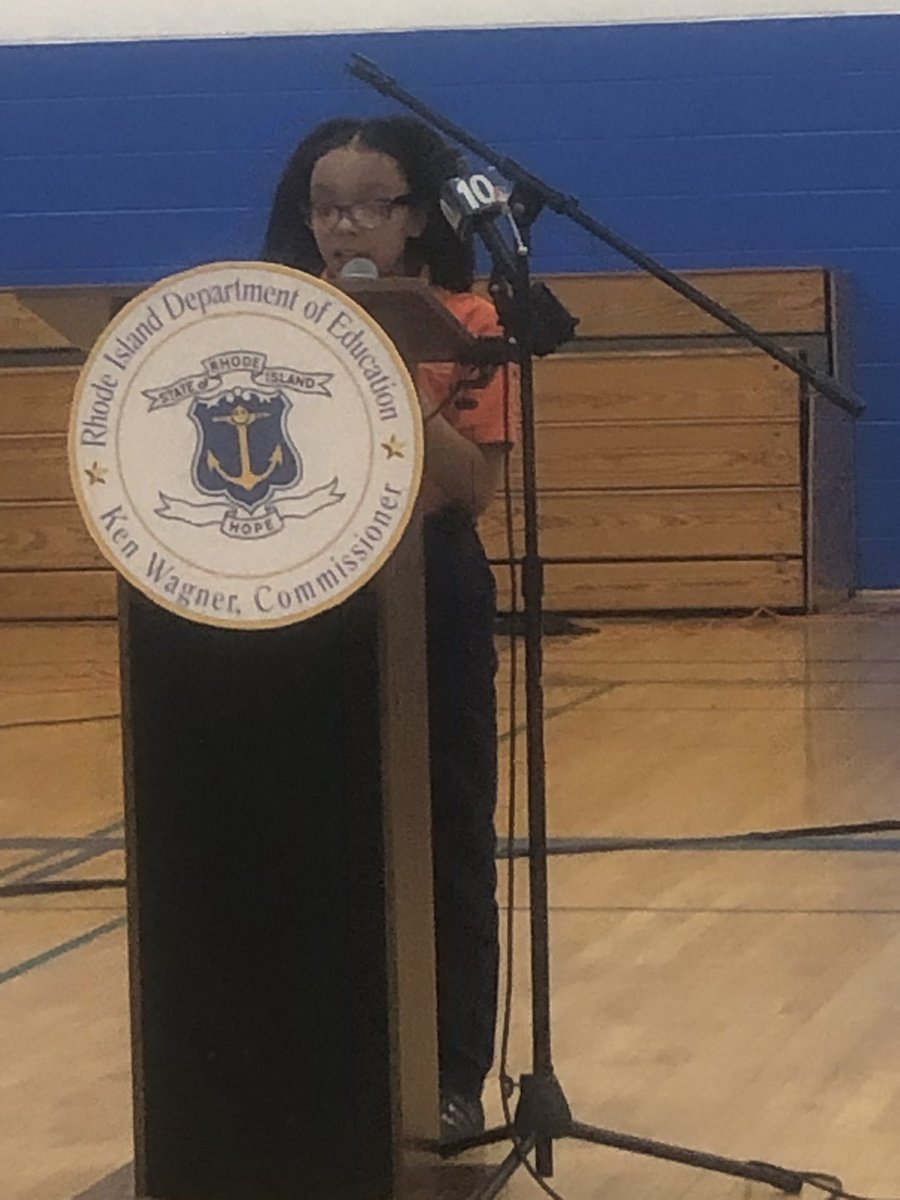 RIVetsDirector's tweet photo. A 4th grader inspiring a state! Her words of wisdom provides a vivid illustration for the importance of @RIDeptEd #RIStateOfEd - TY Ms. Angel Williams Rodriguez &amp; take a bow Parents! #WeStandTogether listening to our #RIYouth https://t.co/eEYkTA3tVq