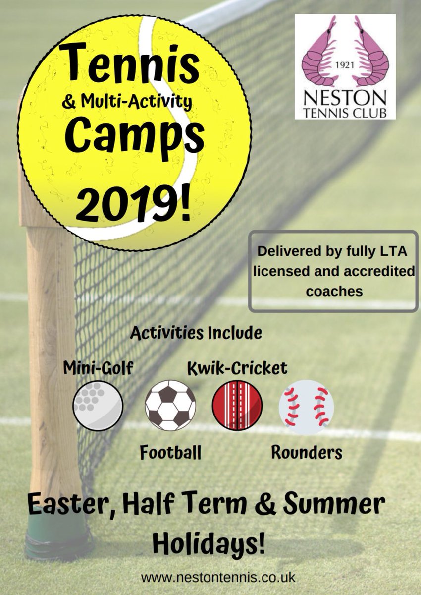 🎾ONE WEEK TO GO....🎾

Book your child onto our Easter Tennis &amp; Multi-Activity camp at Neston. 

#tenniscamp #tennis #neston #parkgate #easter #prizes #fun