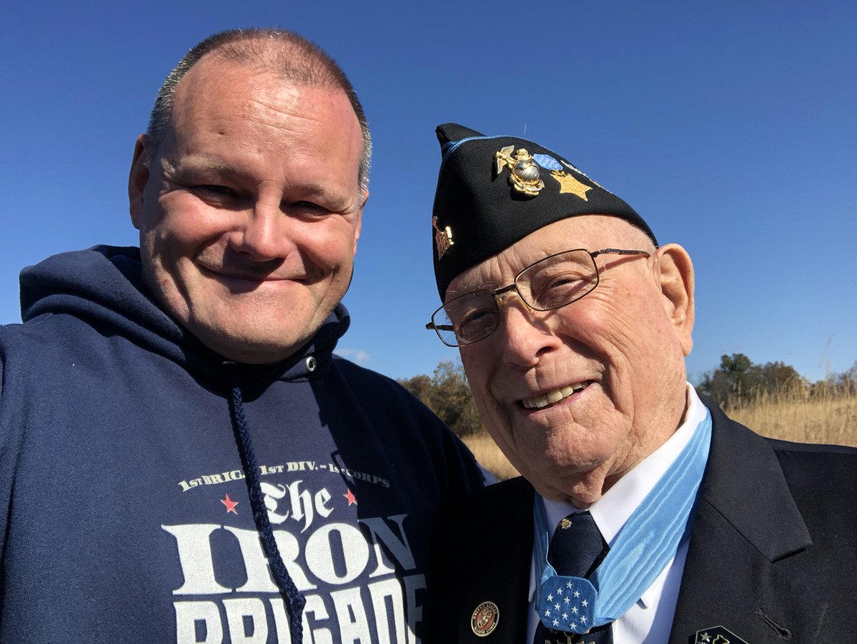 JeffGriffith's tweet photo. #MedalofHonorDay Here's a selfie from our @Battlefields photo/videoshoot with Medal of Honor recipient @WoodyWilliams45 at @GettysburgNMP #MedalofHonor #hero #BrothersInValor #BehindTheScenes https://t.co/ljXqoviDjw