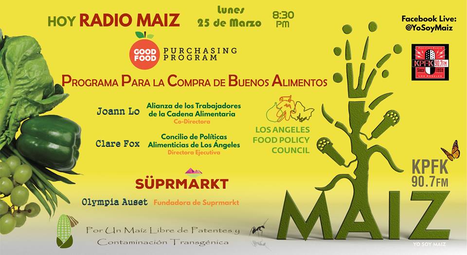 GoodFoodLA's tweet photo. TONIGHT @ 8:30PM: Tune into @KPFK 90.7FM to hear Executive Director @clarefoxinla & @foodchainworker Co-director Joann Lo discuss the #GoodFoodPurchasingProgram and the opportunity to expand to #LACounty! Catch it live here: https://t.co/PRMPFUsaFF #goodfood #gfpp @goodfoodcities https://t.co/z8cO3lTZW8