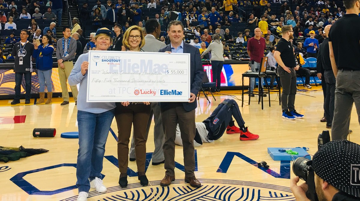 ICEMortgageTech's tweet photo. Check out Donna Robbins (@LuckyCalif SaveMart), Melanie Moore (@GSWfoundation), and Jonathan Corr (#EllieMae) as they presented the @EllieMaeClassic check to the Warriors Community Foundation. The 2019 #EllieMaeClassic tournament will be held Jul 29-Aug 4: https://t.co/ex6Jduw1Hs https://t.co/eKTJHvjVoN
