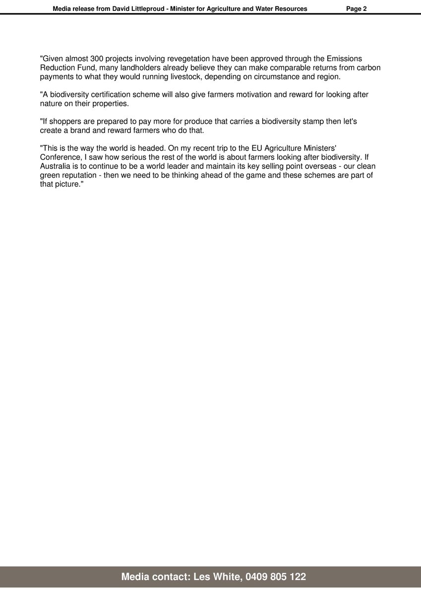 A $30 million pilot Agriculture Biodiversity Stewardship Program will see farmers receive incentives for projects that boost biodiversity and if appropriate, absorb carbon. Maintaining or enhancing remnant forest, regeneration of gullies &amp; waterways could be examples of projects.