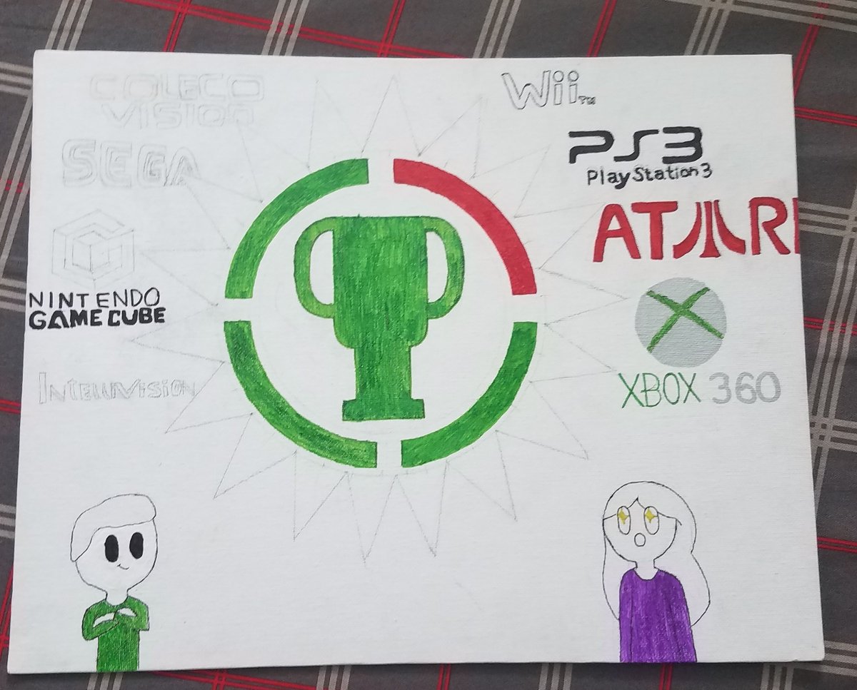 KoalaAloha's tweet photo. I'm currently working on fan art for @MatPatGT and @CordyPatrick 
It isnt finished but I think it looks okay so far. All of the logos in the background are logos that fly by in the Game Theory intro. #GTLive https://t.co/zKCzGCDwjC
