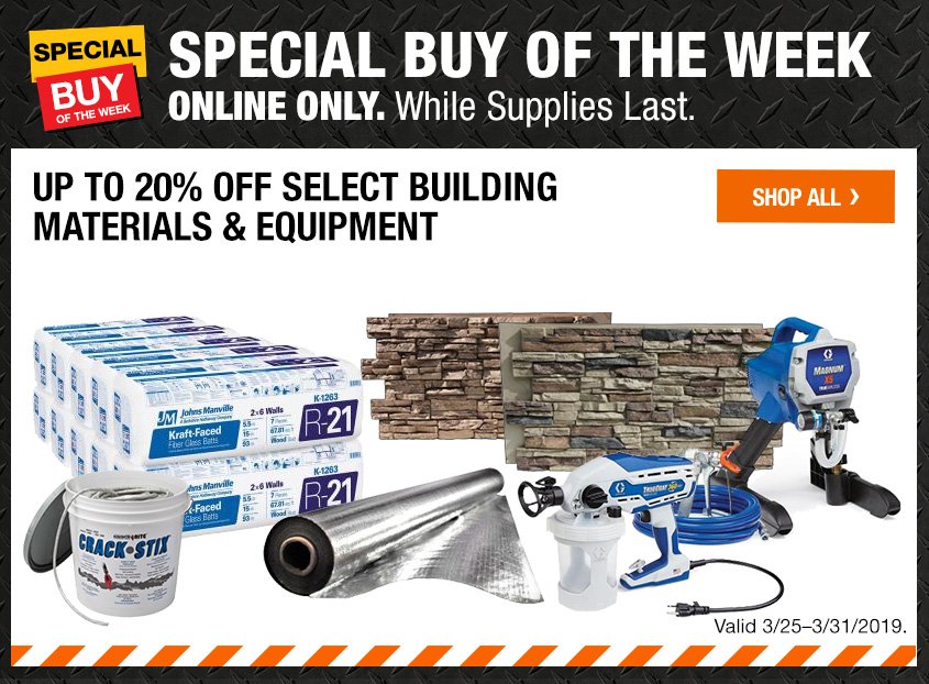 Save big on select building materials and equipment with Home Depot’s online only Pro Special Buy of the Week! thd.co/2Tvp15V