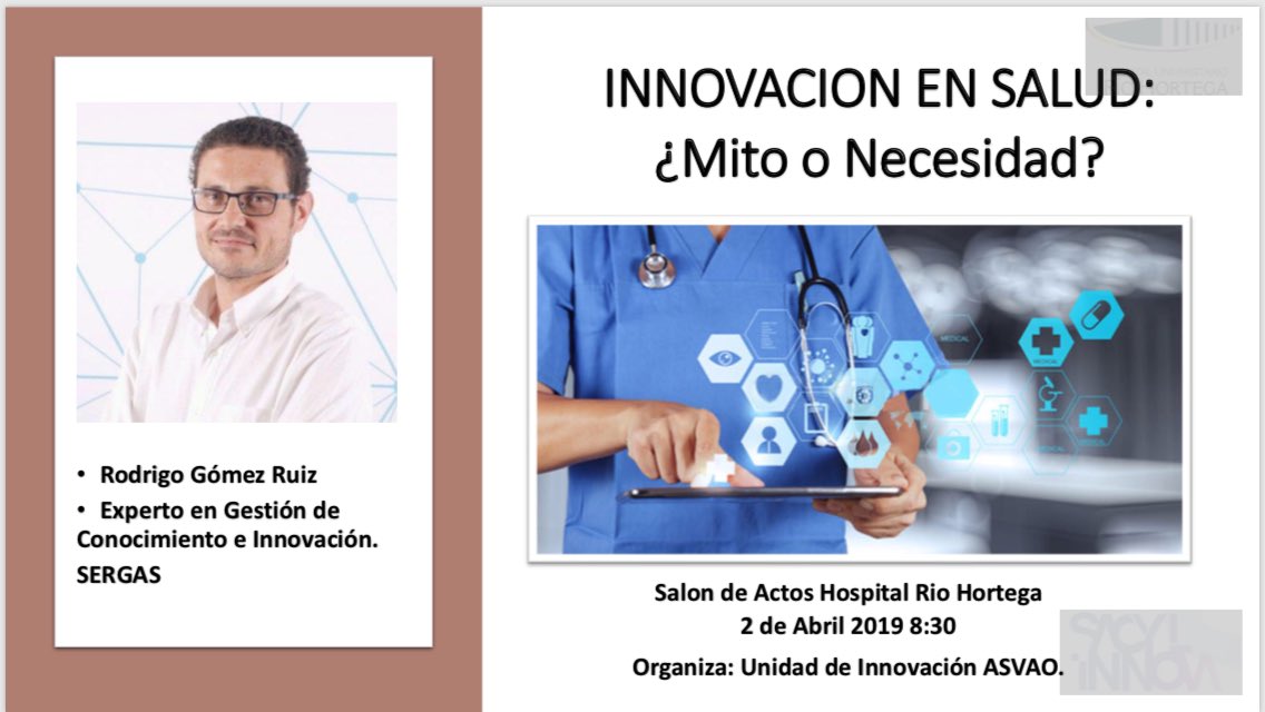 gsanchezantolin's tweet photo. El 2 de Abril a las 8:30 tenemos en #HospitalRioHortega a #RodrigoGomezRuiz gestor de #Innovacion, hablando de Immovacion: Mito o Necesidad! Anímate a participar @Salud_JCYL @fcentenomalfaz @ICOMVALLADOLID @albblace @IbnRosa @calmalv #SacylInnova @fguzon https://t.co/5Z5ZIoQBVk