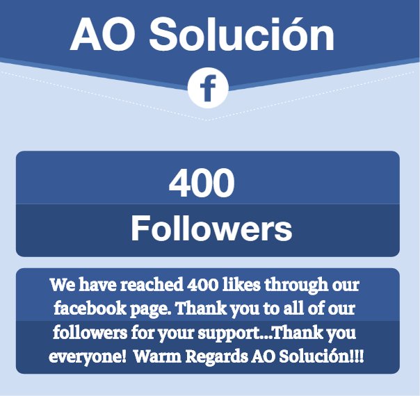 Alfa Omega Solucion We Have Reached 400 Likes Through Our Facebook Page Thank You To All Of Our Followers For Your Support Thank You Everyone Warm Regards Aosolucion T Co 8dpfumgqsq