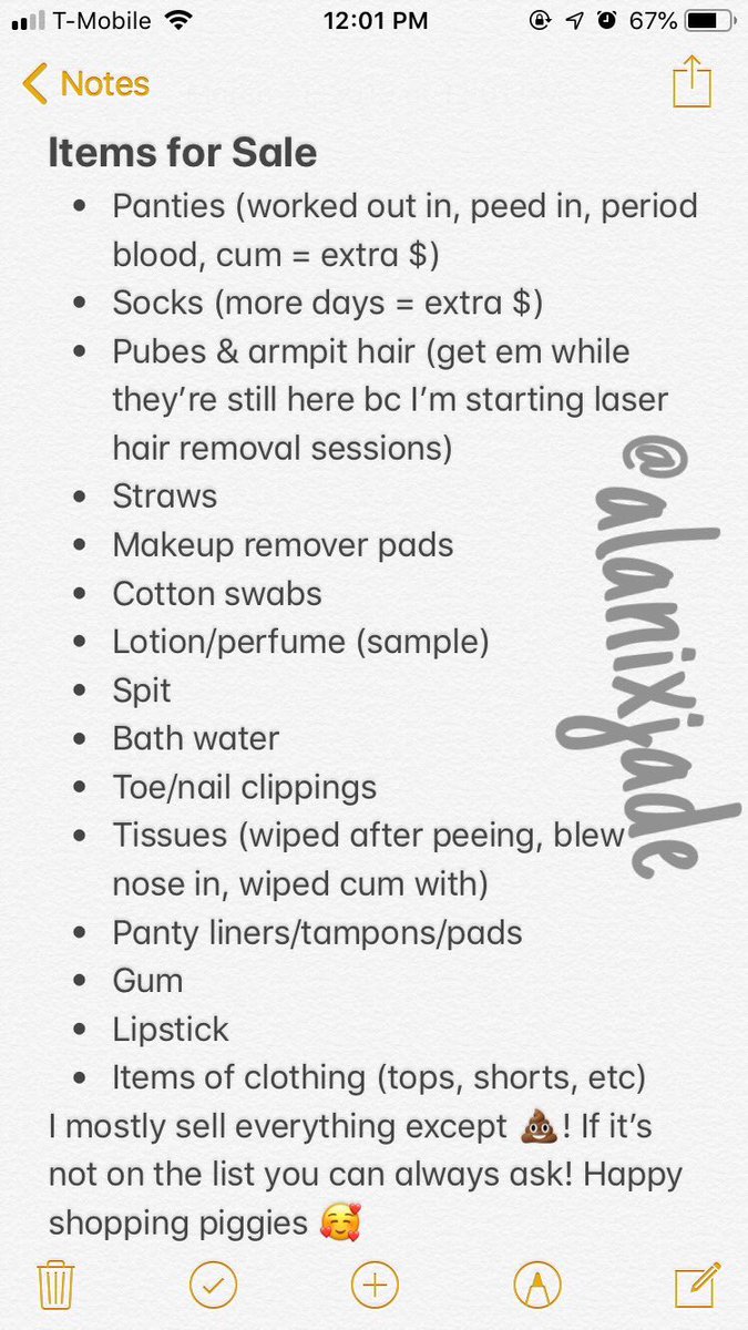 JamesProm0slave's tweet photo. πLook at how pretty Goddess Alani isπ
If you would be interested in buying any of the items listed below just send her a $30 tribute then dm @AlanixJadeπΈ
It will be worth it π°
#findom #wornsocks #wornpanties #nailclippings #usedtissues #spit #gdrt #gbd https://t.co/pevf6y3fKE
