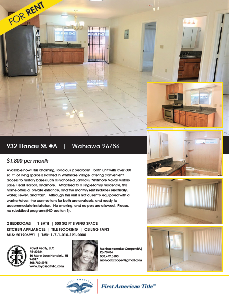 royalrealtyllc's tweet photo. Charming 2 bdrm, 1 bath with over 500 sq ft of living area located in Whitmore Village, now only $1,800 a month. #royalrealtyhawaii #rental
https://t.co/eQhmexwnwu
#Wahiawa #oahurental #livingarea #house #rentme #movetohawaii https://t.co/k19EpPky7Q