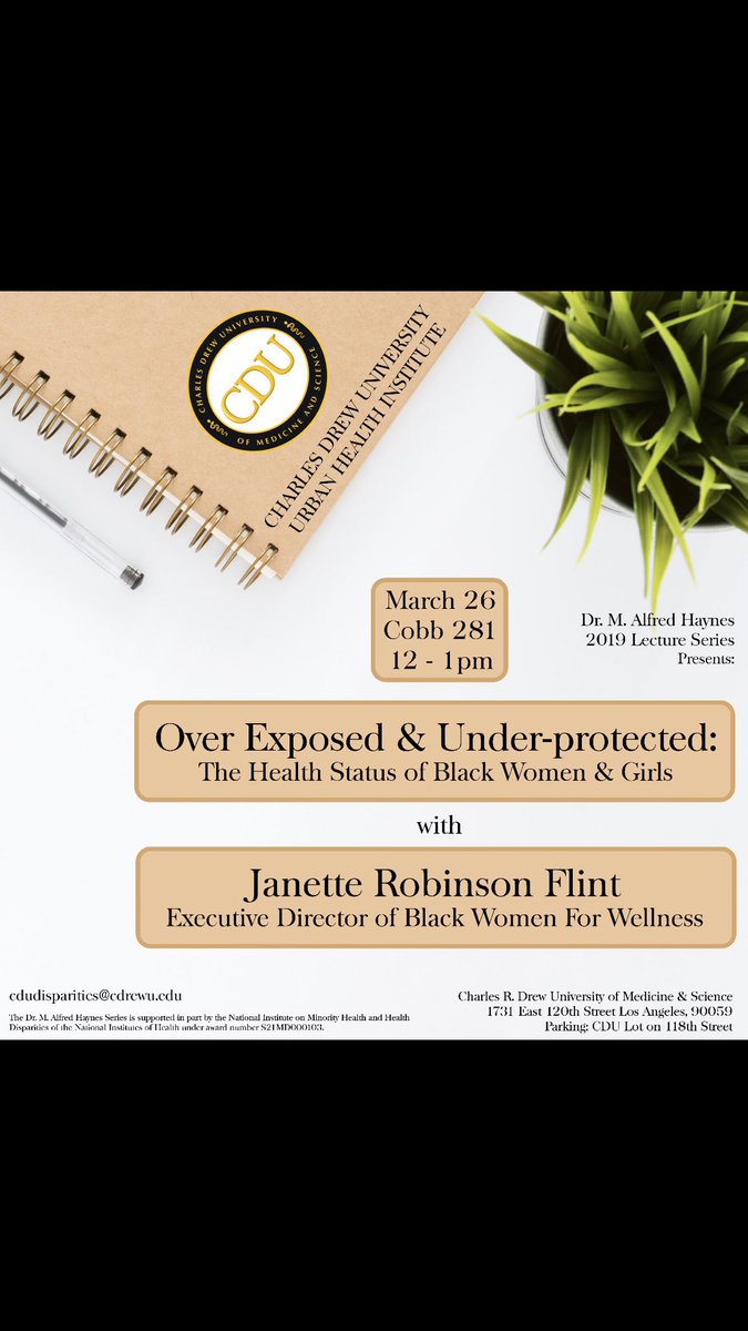 cduuhi's tweet photo. Hello everyone! Tomorrow we will be having a very special guest, Janette Robinson Flint, who is the Executive Director of Black Women Of Wellness. She will be talking about the “Over Exposed and Under-protected: The Health Status Of Black Women”. Hope to see you there! https://t.co/UbXnOfZTTA