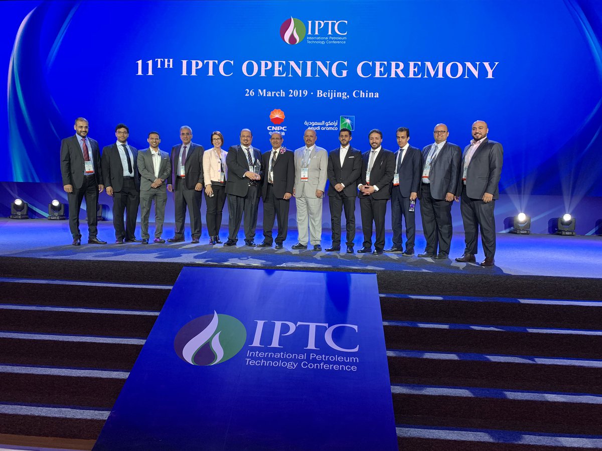 AAPG's tweet photo. RT DavidKCurtiss: The Saudi_Aramco team gathers on stage for a photo after winning the #IPTC Excellence in Project Integration Award for the Manifa project. Congratulations for this recognition! #IPTCBeijing https://t.co/uqoL3dQHS1