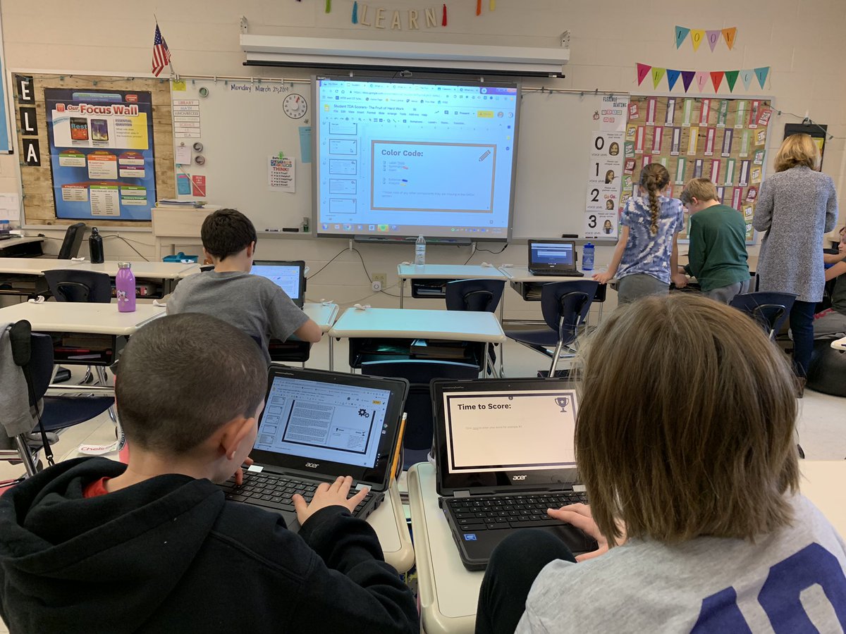 hmgendronNPSD's tweet photo. 5th grade Ss are now TDA scorers in training! 

Ss used a color-coding system to analyze TDAs &amp; find glows/grows. They had very high expectations &amp; were on point 🎯with scoring using @polleverywhere. 

Next up: self-assessing their own! @megburkeNPSD #TDYAY https://t.co/L57gXloKkI