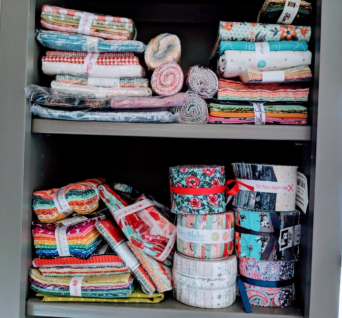 LazenHueter's tweet photo. @stringandstory I love my #fabricstash. This is only a fraction! https://t.co/xQcuzTZKu6